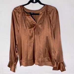 Rails Brown Satin V Neck Blouse M